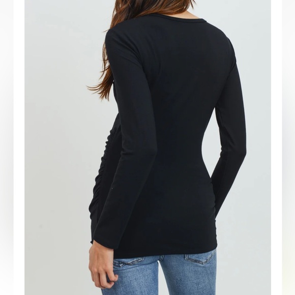 Hello Miz Maternity Round Neck Ruched Long Sleeve Shirt - Medium - Picture 5 of 10